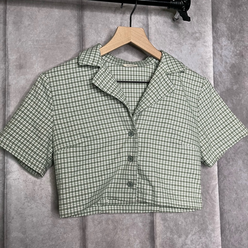 Brandy Melville John Galt Green Plaid Crop Top